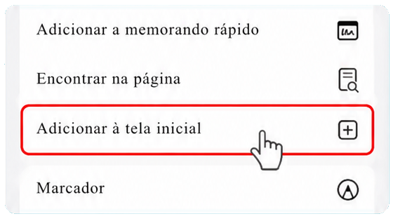 Selecione Adicionar à tela inicial no menu do navegador